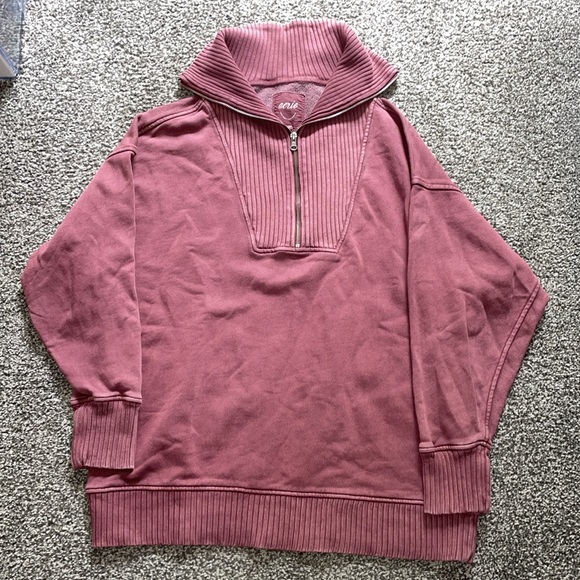 Aerie Oversized Cowl Neck 3/4 Zip Sweatshirt Maroon Size Medium - Picture 1 of 9